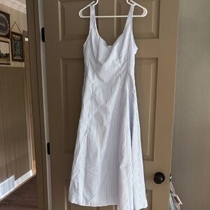 Cider White and Blue Striped Midi Dress